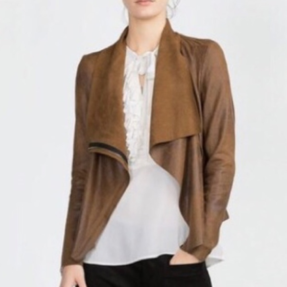 Zara Faux Leather Waterfall Asymmetrical Moto Jacket